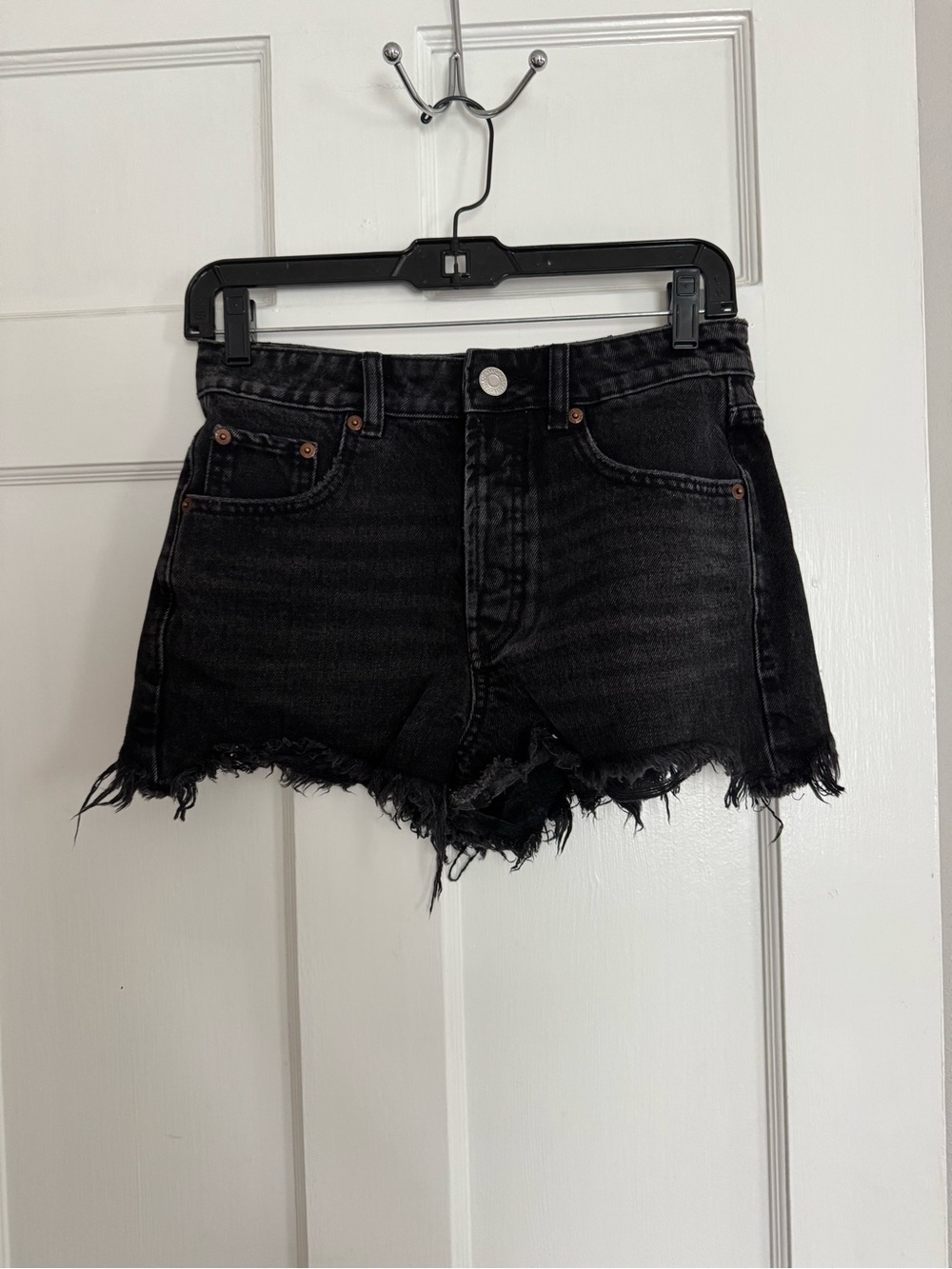 Zara Black Distressed Denim Cutoff Shorts